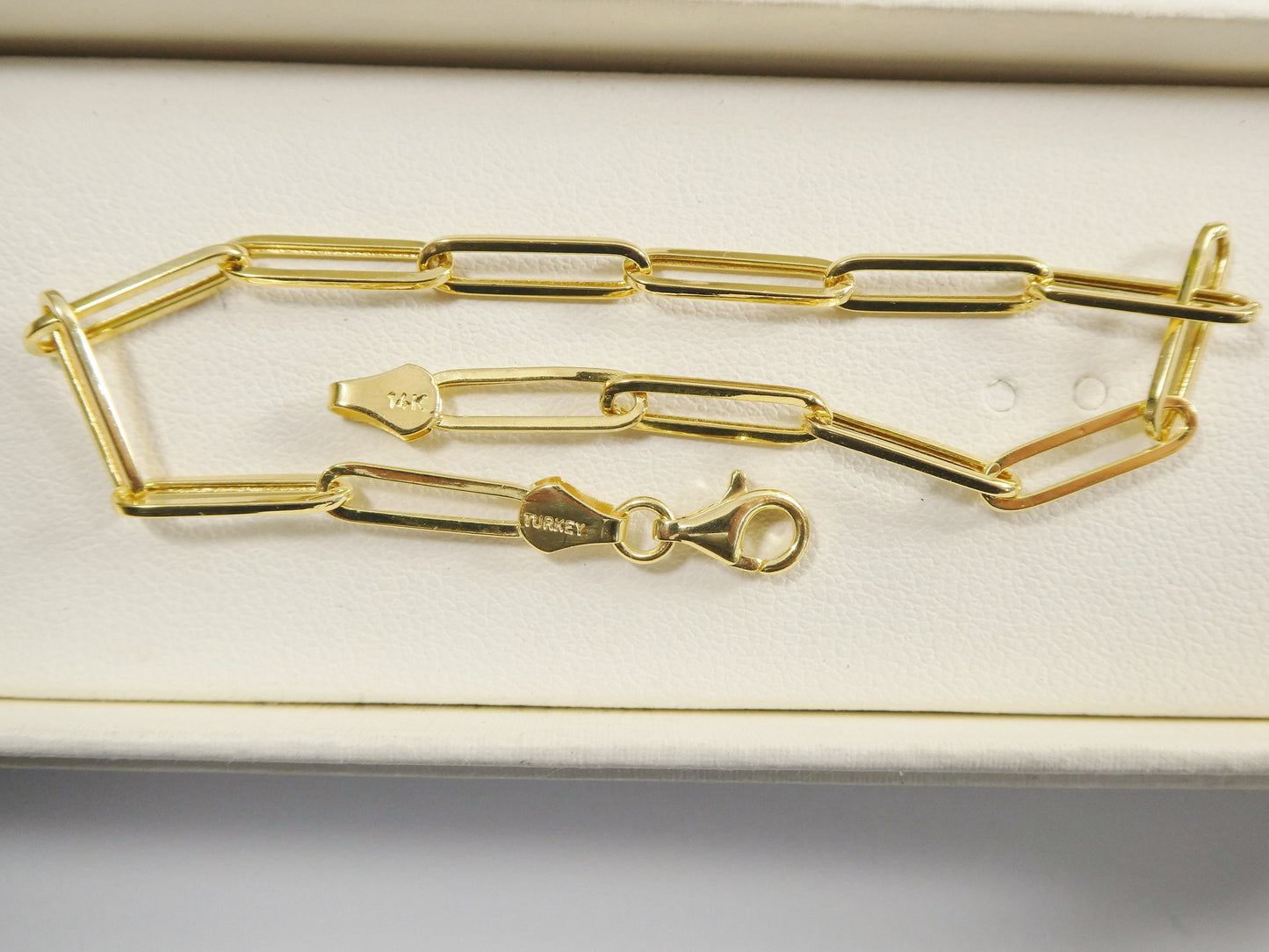 real 14k solid yellow gold paperclip 7.25 inch bracelet
