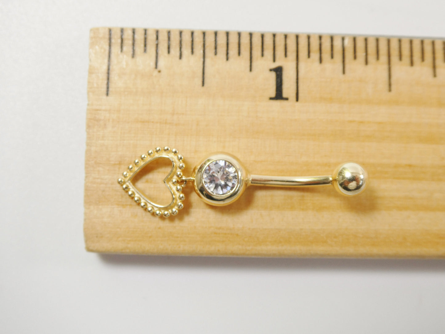 14k real solid yellow gold heart dangling belly button ring piercing