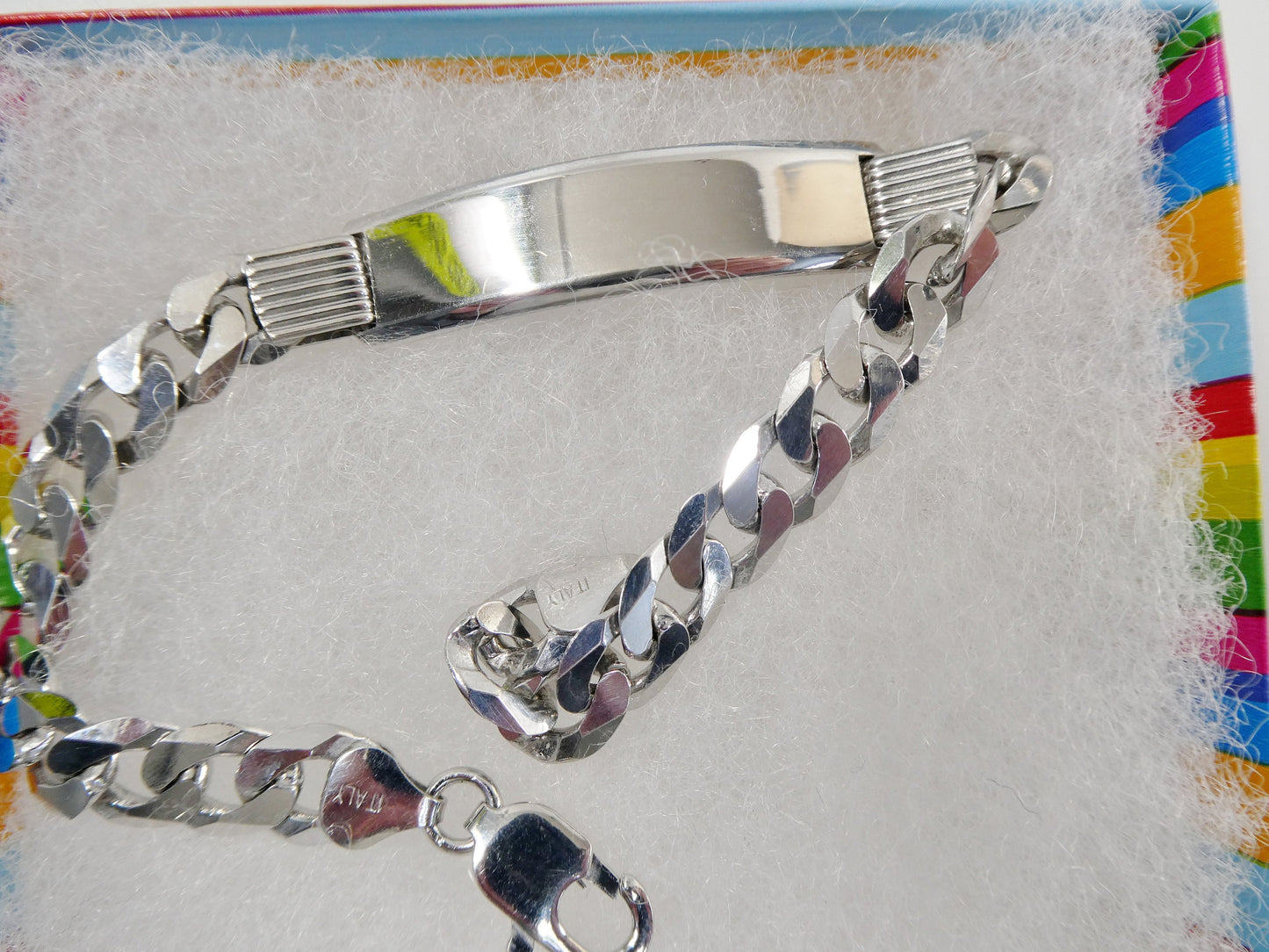 8.5 inch real 925 sterling silver solid curb men ID bracelet