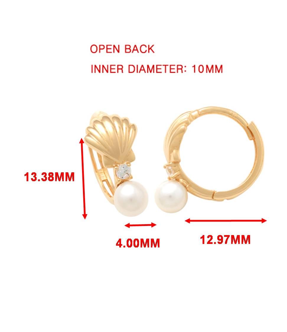 real 10k solid yellow gold shell cultured freshwater pearl plain hoop huggie earrings