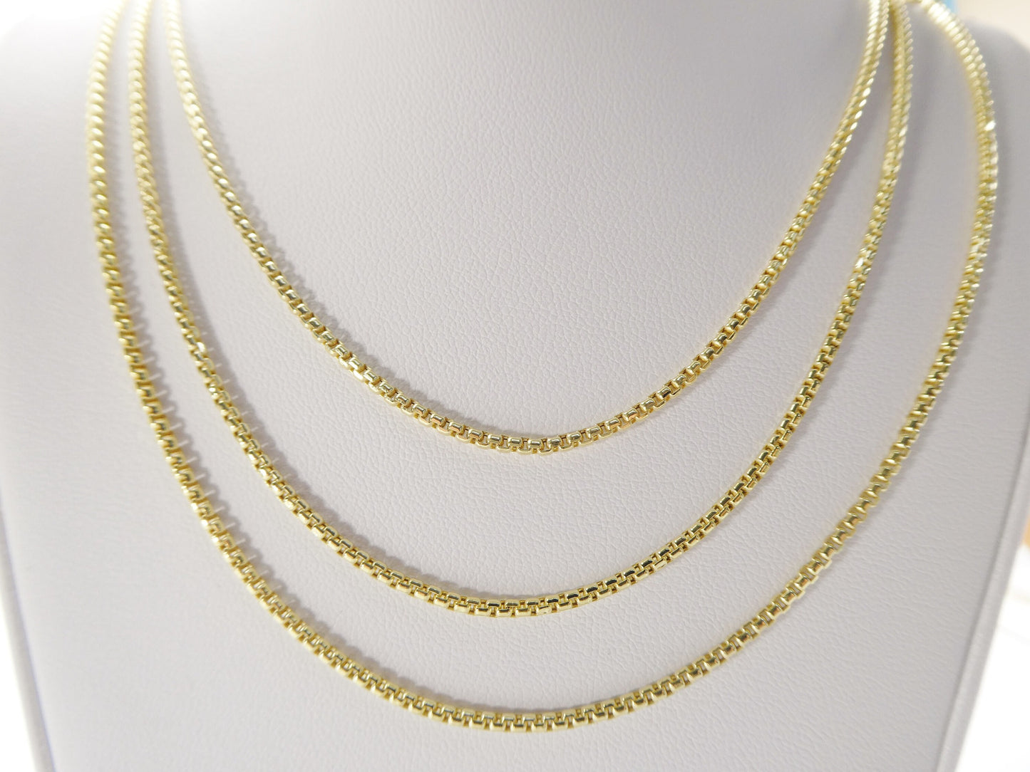 10k real solid yellow gold tiny small 2MM round box chain necklace
