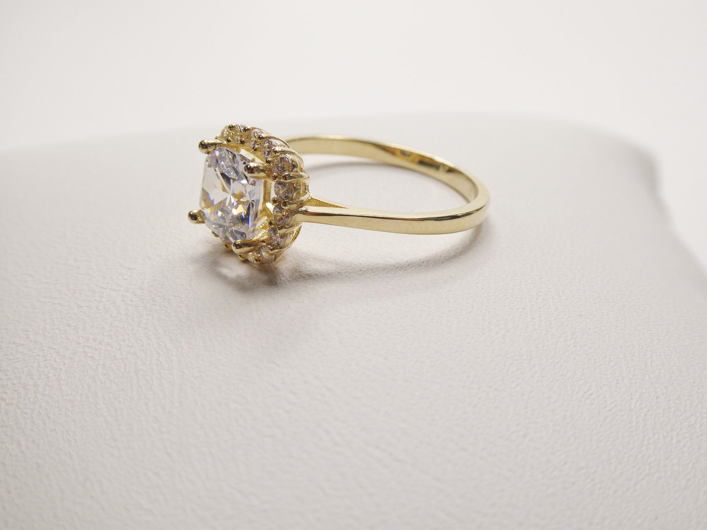 14k real solid yellow gold engagement cushion cut cubic zirconia ring