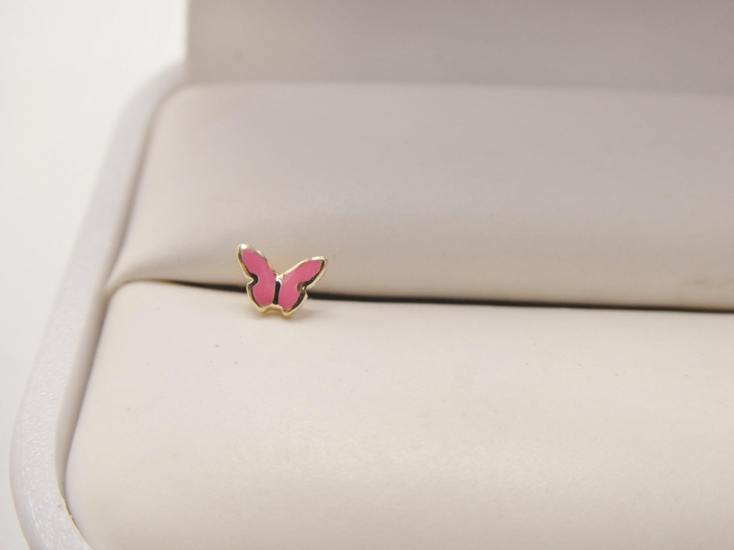 14k real solid yellow gold tiny pink butterfly stud nose ring
