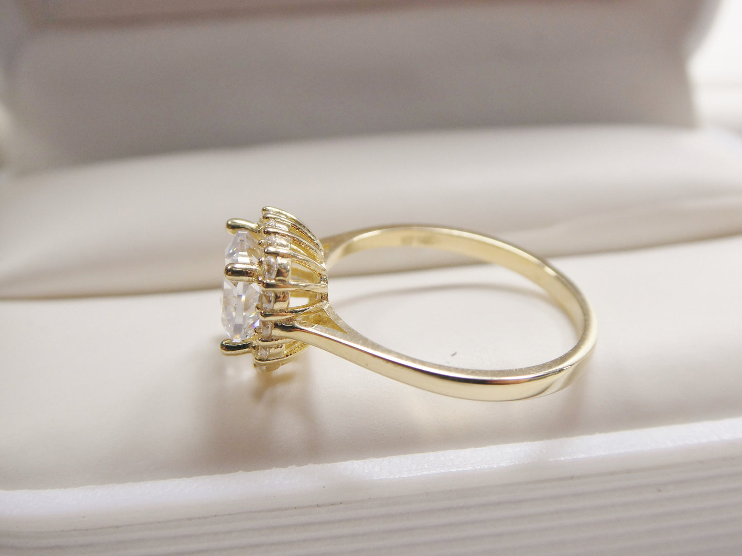 14k real solid yellow gold engagement cushion cut cubic zirconia ring