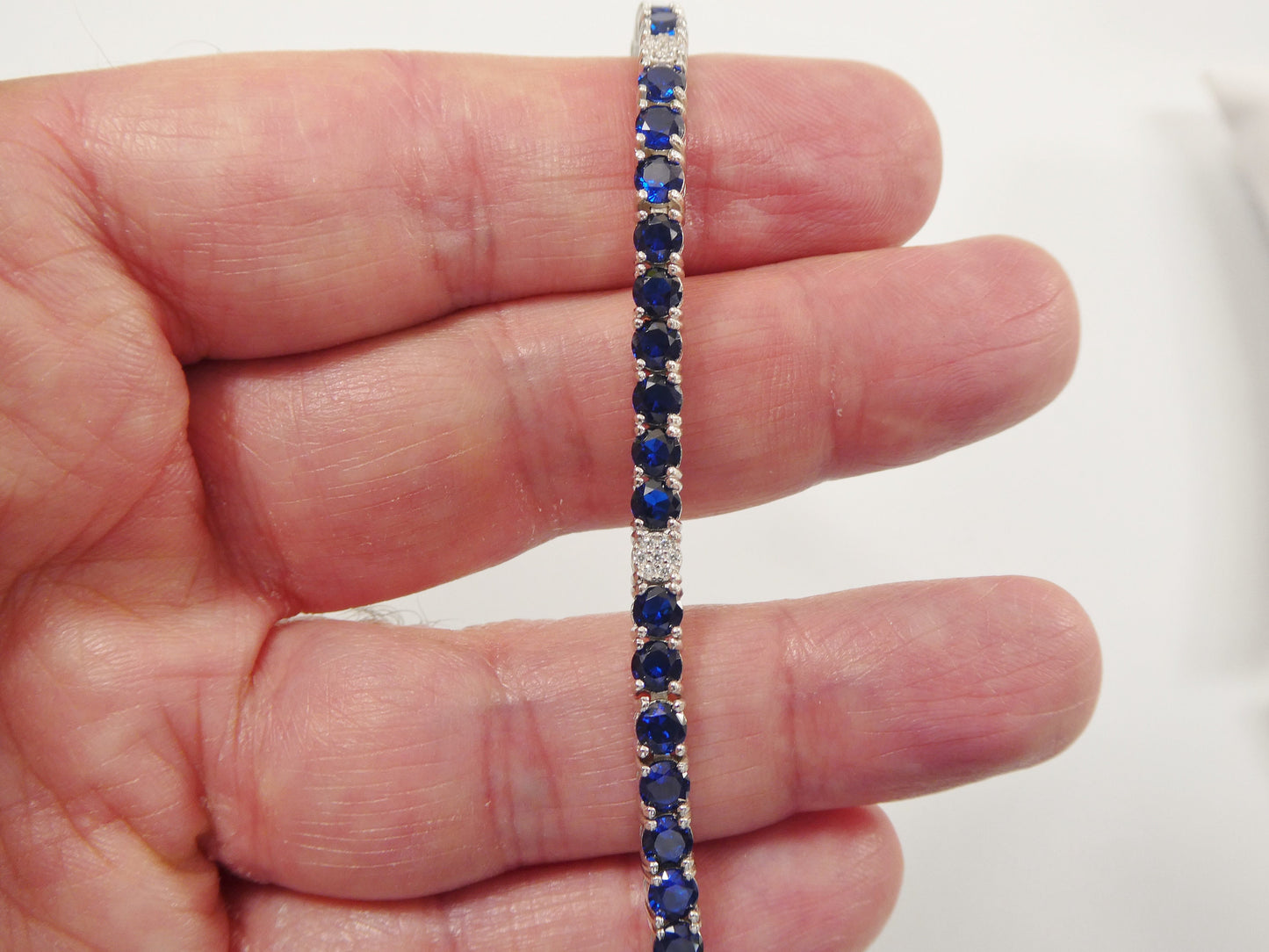 Real 925 sterling silver sapphire spinel tennis bracelet box lock clasp