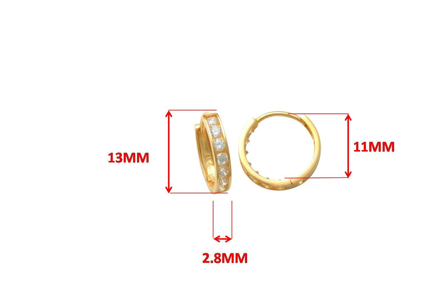 real 10k solid yellow gold 13mm prong setting huggie hoop earrings