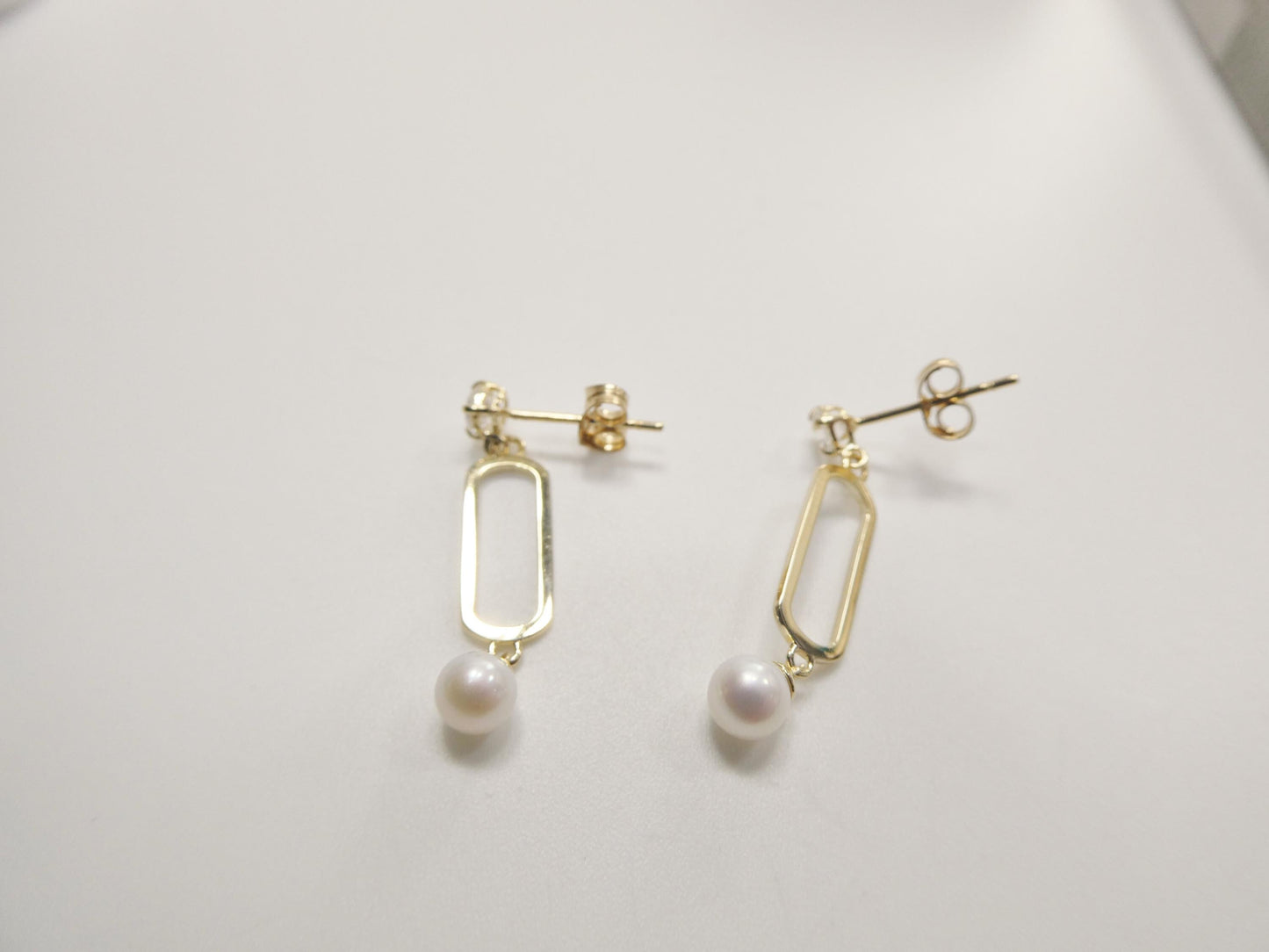 real 10k solid yellow gold paperclip dangling push post earrings