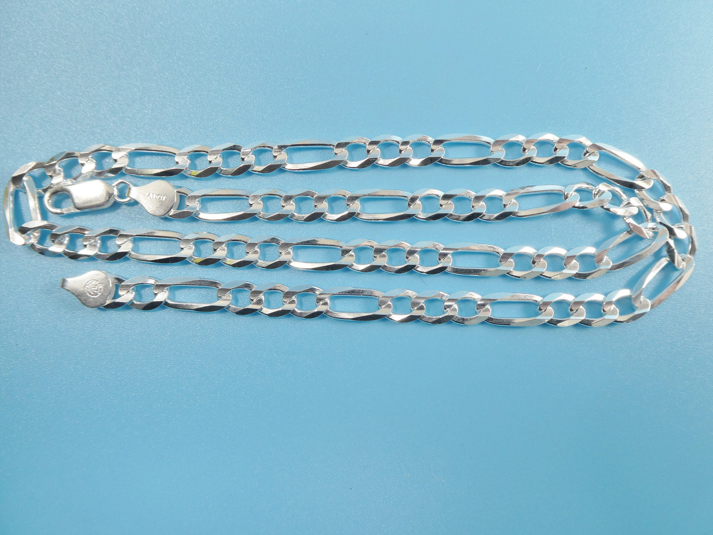 real 925 sterling silver 6.4mm Italian concave figaro solid chain lobster lock clasp