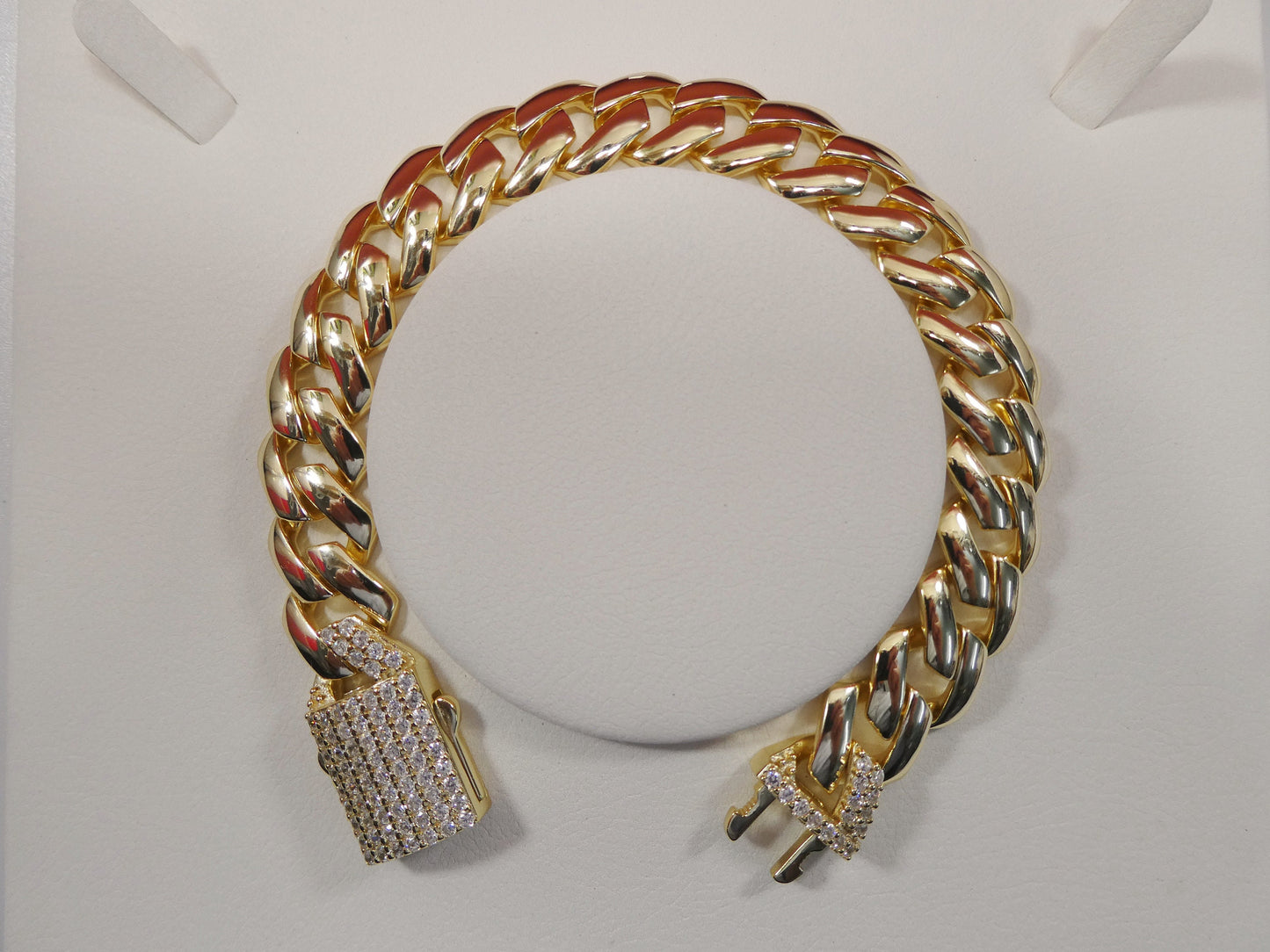 14MM real 925 sterling silver 14k yellow gold color Monaco bracelet