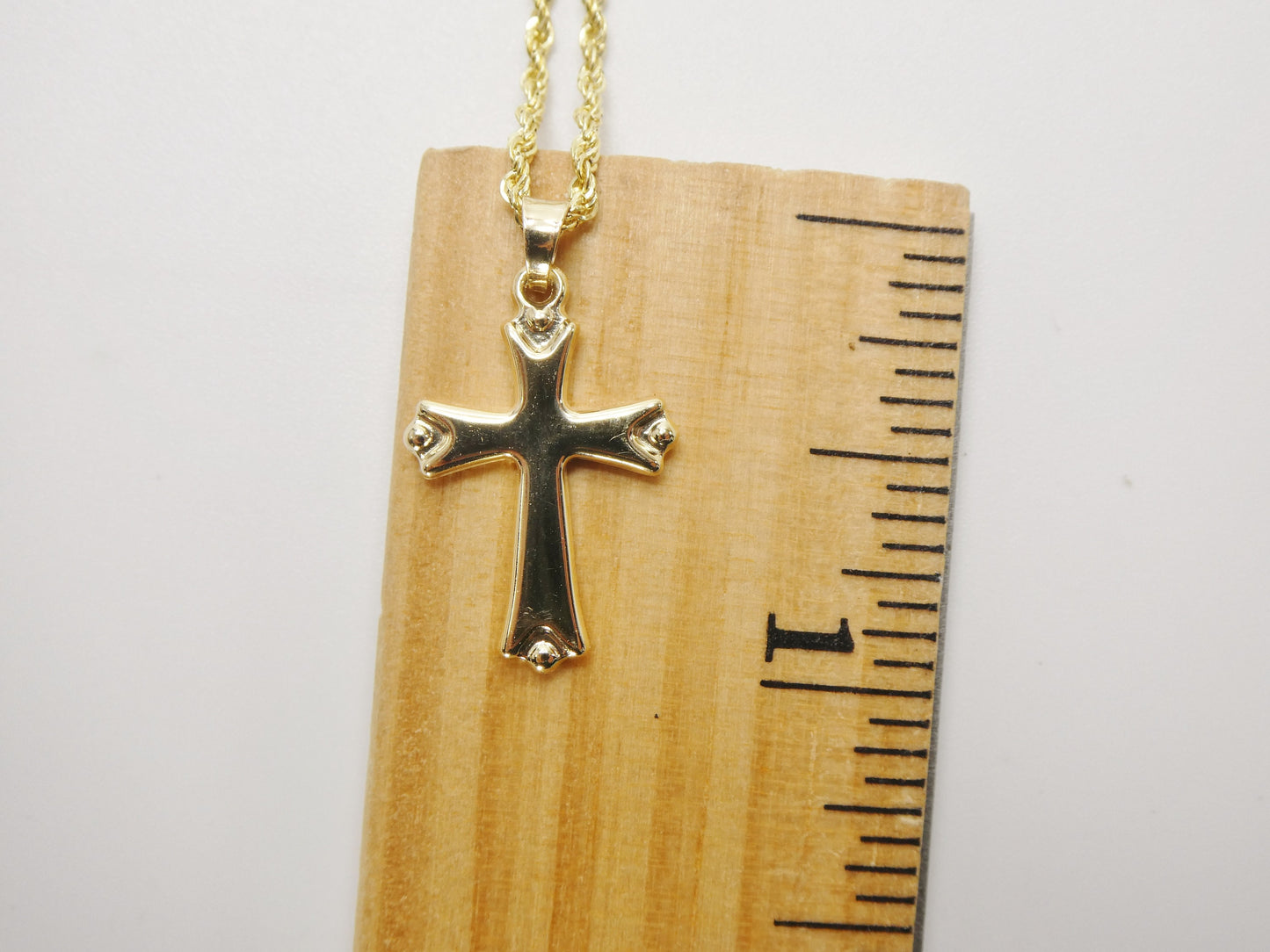 14k real solid yellow gold super polish cross pendent and robe necklace