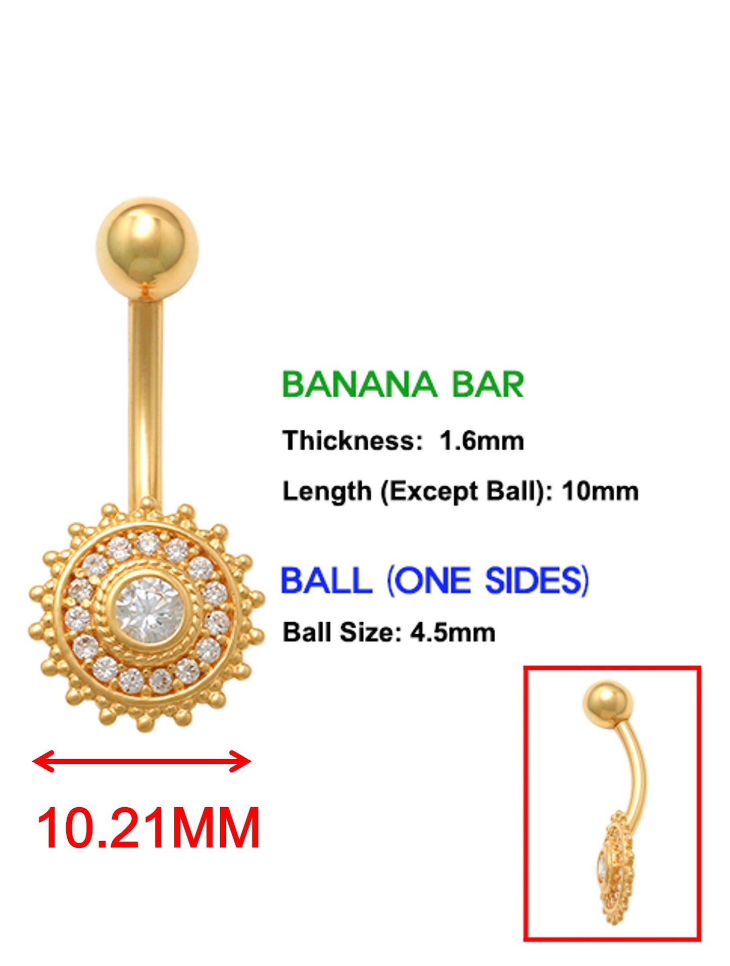 14k real solid yellow gold round shape belly button ring piercing