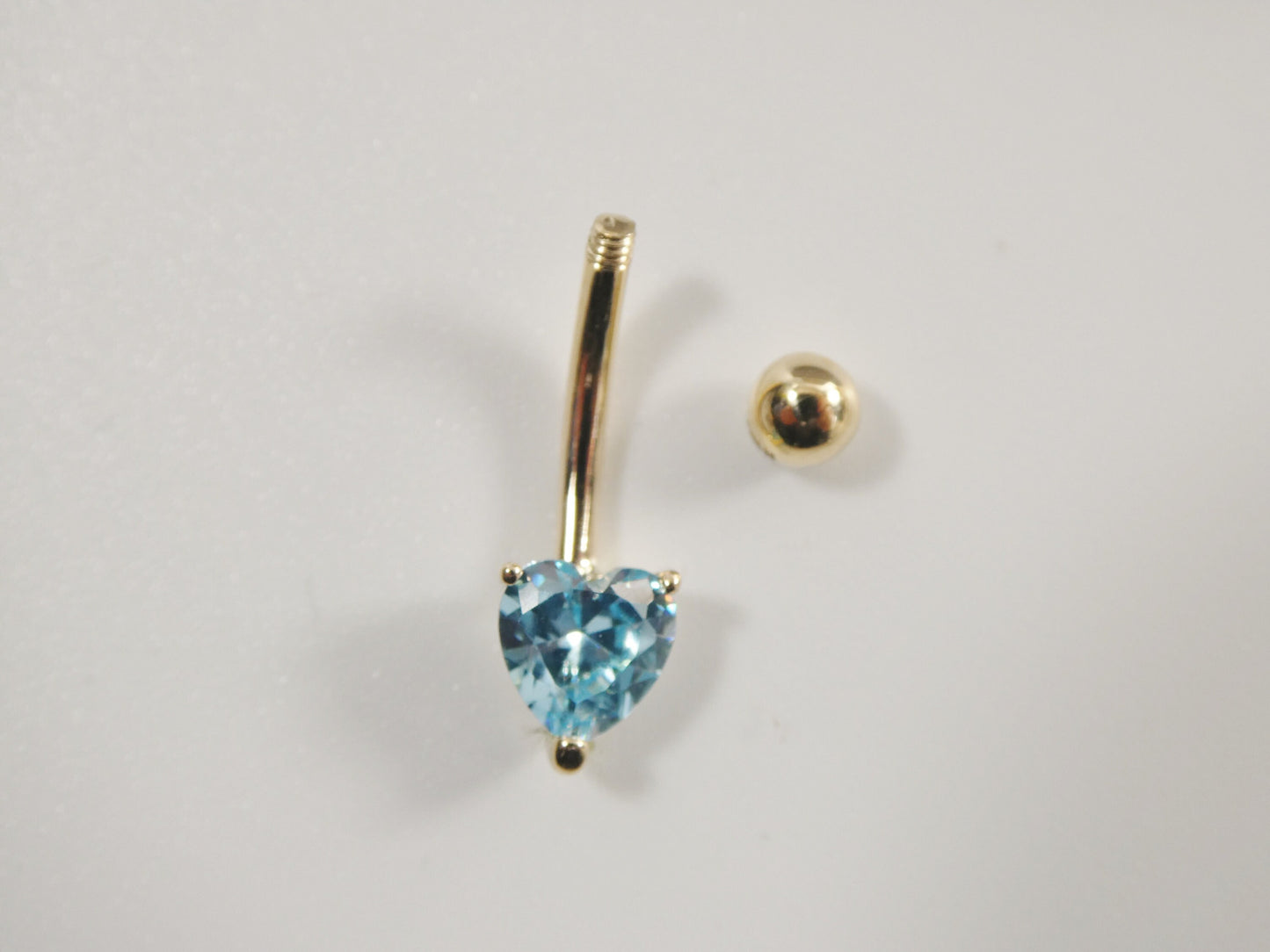 14k real solid yellow gold 6mm heart aquamarine stone belly button ring piercing