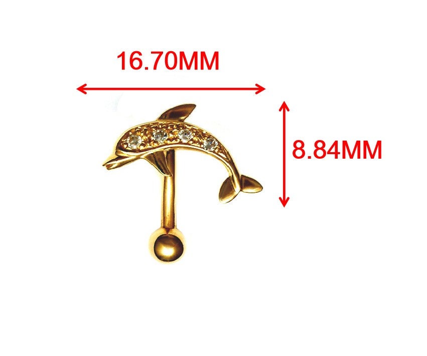 14k real solid yellow gold fish shape belly button ring piercing