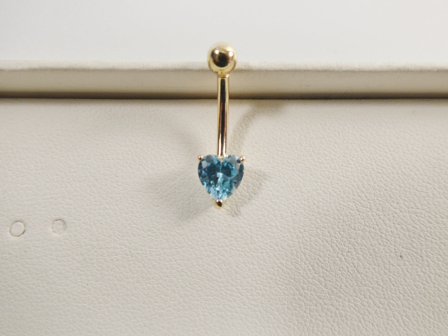 14k real solid yellow gold 6mm heart aquamarine stone belly button ring piercing