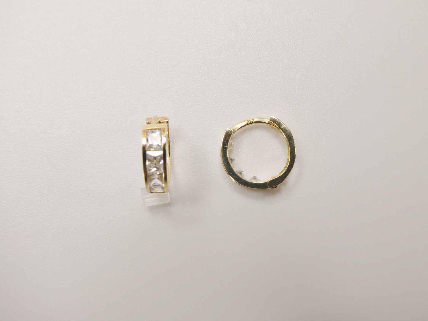real 10k solid yellow gold square-cut stone hoop huggie earring