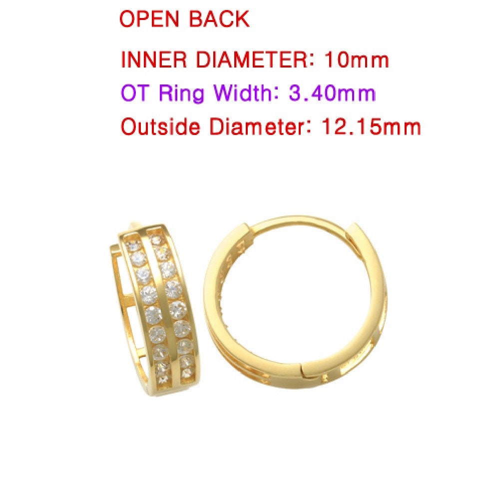 real 10k solid yellow gold cz two line earring / cartilage daith hoop huggie earring