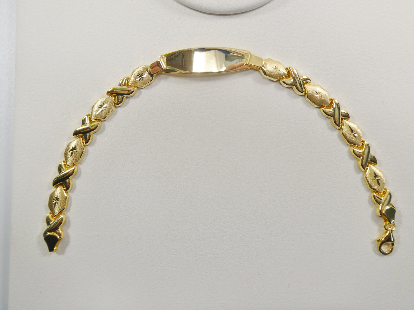 real 925 sterling silver stampato XOXO ID bracelet 14k yellow gold finish