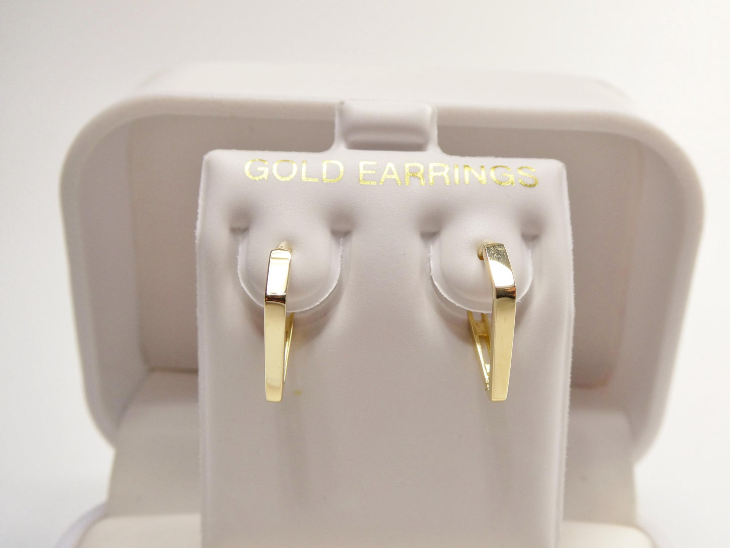 real 10k solid yellow gold designer plain triangle polish hoop huggie earrings