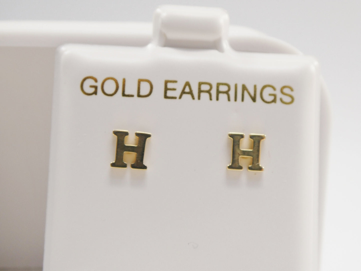 10k real solid yellow gold plain initial letter stud pair earrings