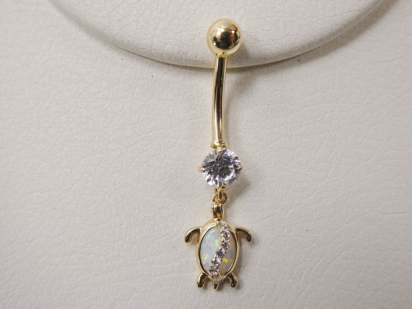14k real solid yellow gold mother of pearl turtle belly button ring piercing