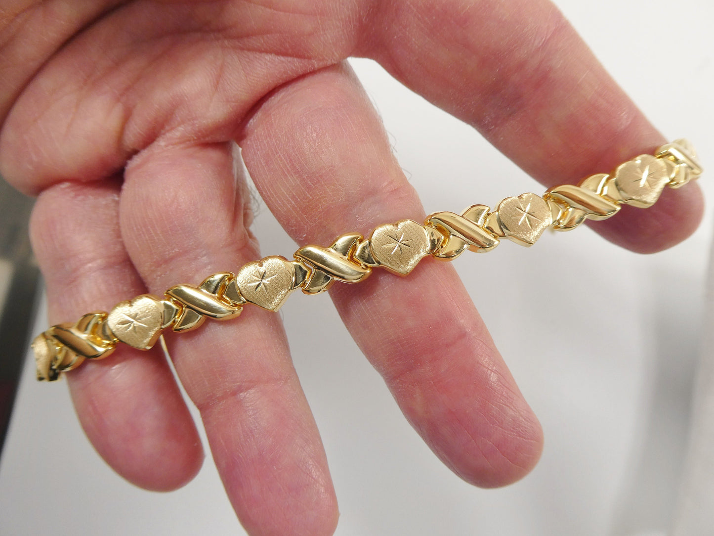 10 inch real 925 sterling silver xoxo xo x heart anklet bracelet 14K YELLOW GOLD FINISH