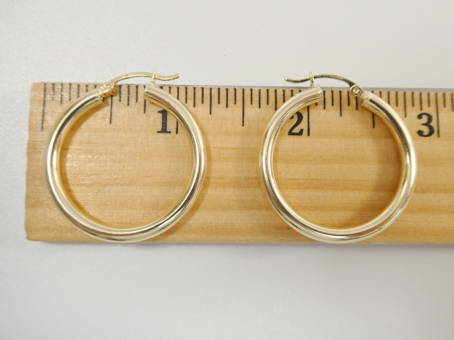 14K real solid yellow gold 30mm round hoop earring snap closure high polish finish