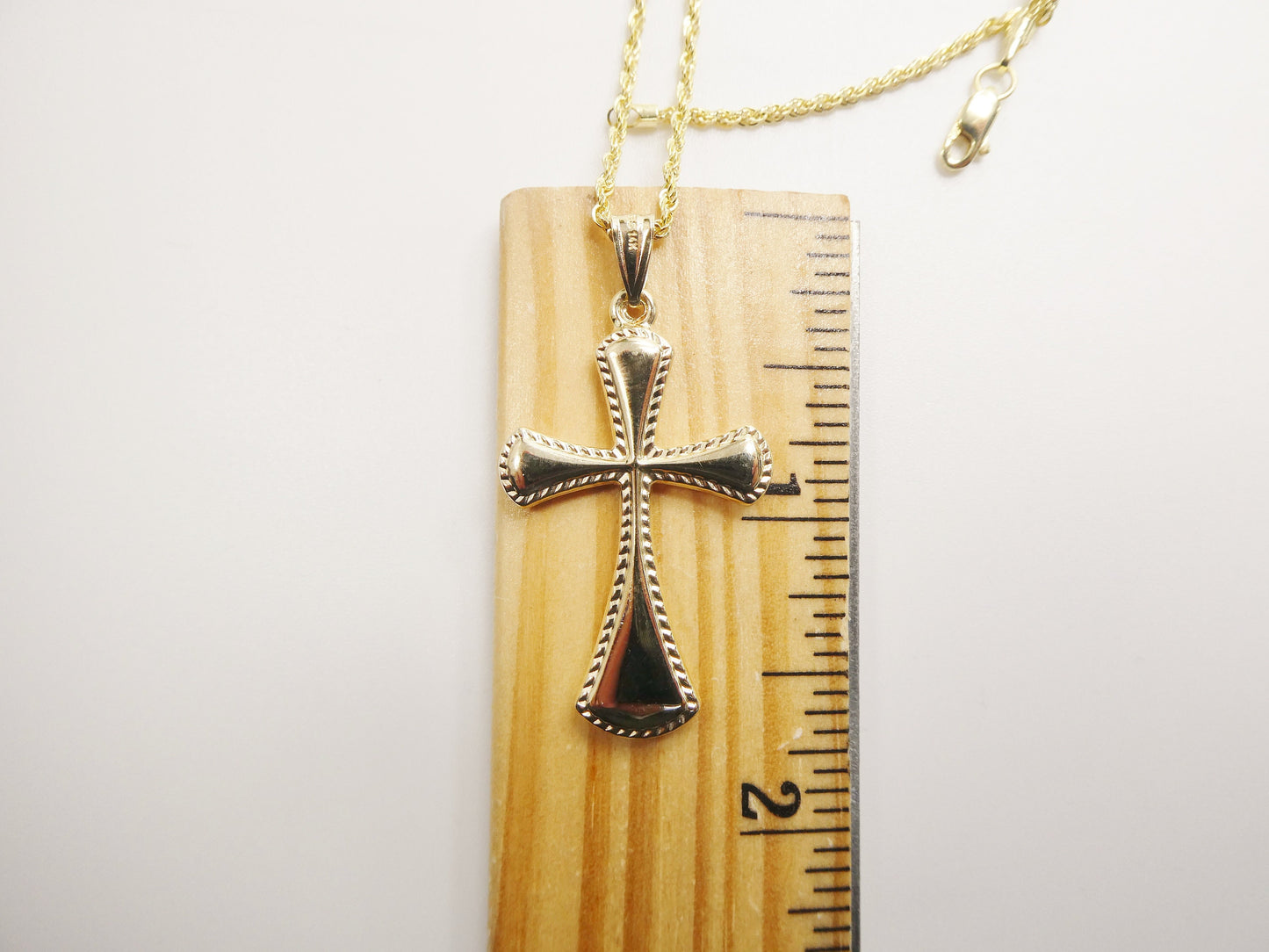 14k real solid yellow gold super high polish cross pendent and robe necklace