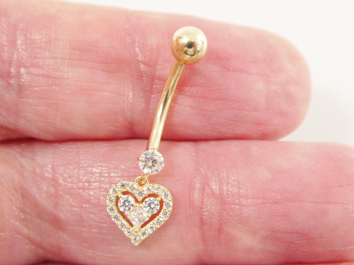 14k real solid yellow gold dangling heart belly button ring piercing