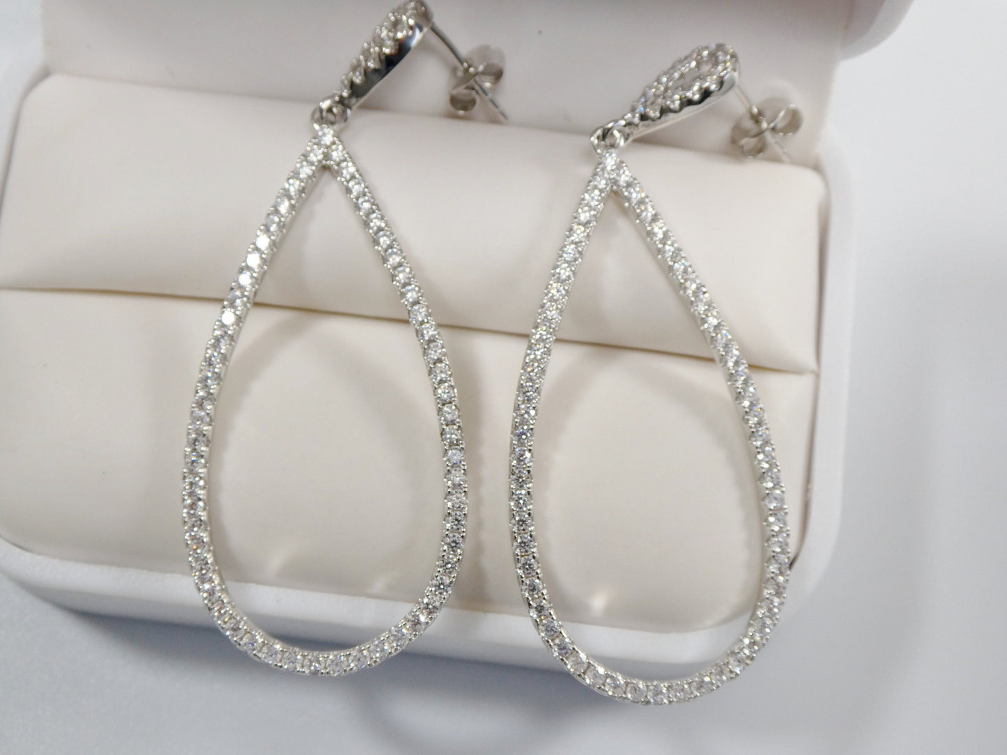 real 925 sterling silver micro pave setting 14k white gold color finish drop earring