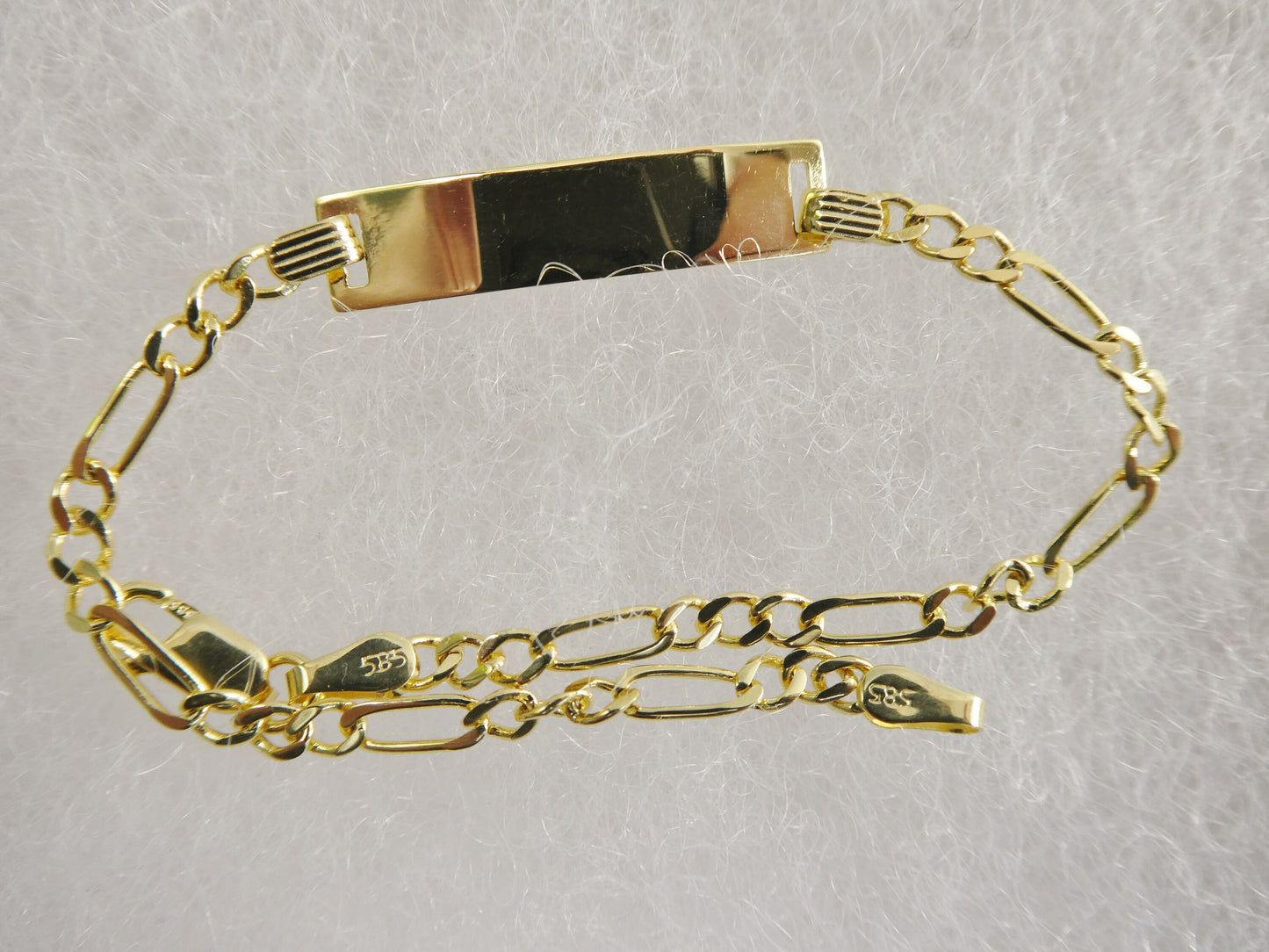 14K real solid yellow gold 6 inch Figaro style baby ID bracelet