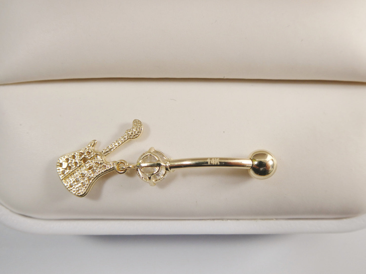 14k real solid yellow gold guitar dangling belly button ring piercing