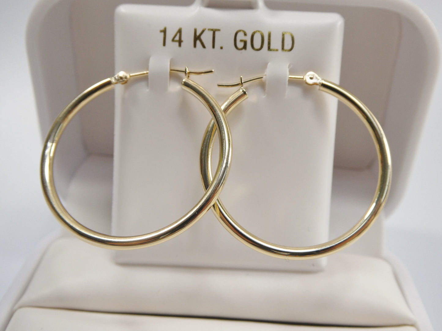 14K real solid yellow gold 2mm / 30mm round hoop earring snap closure high polish finish