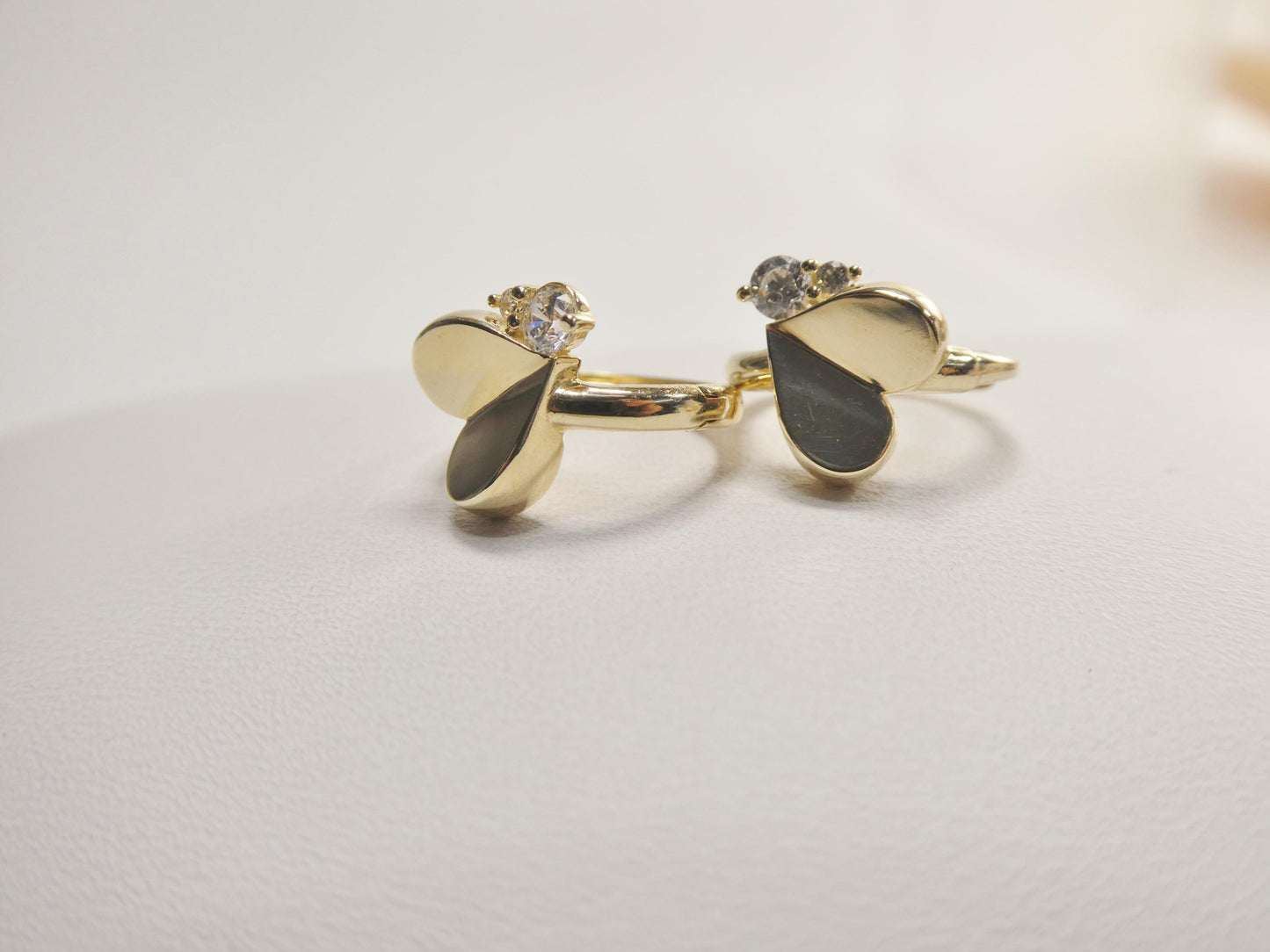 real 10k solid yellow gold designer heart hoop huggie earrings