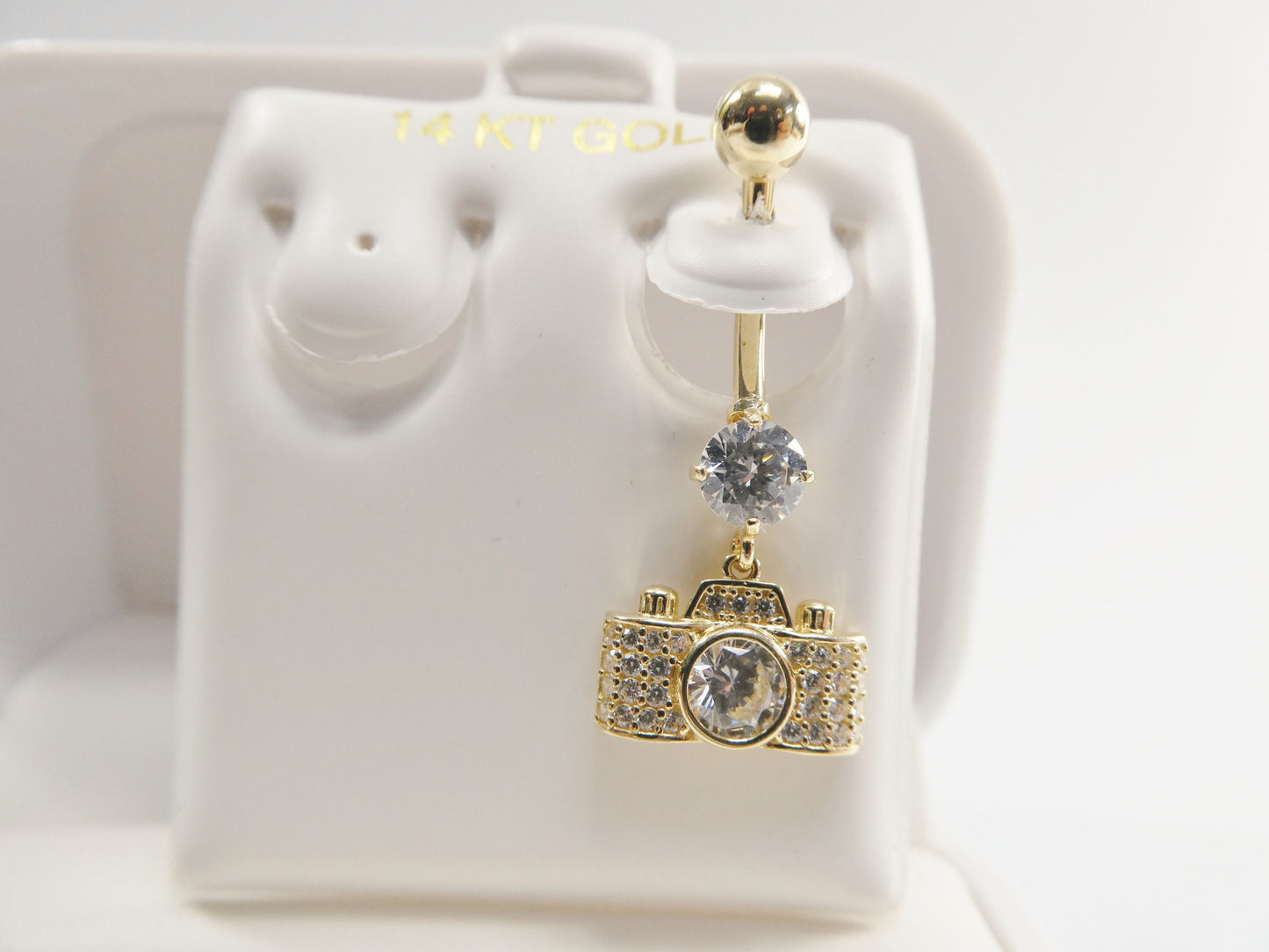 14k real solid yellow gold camera dangling belly button ring piercing