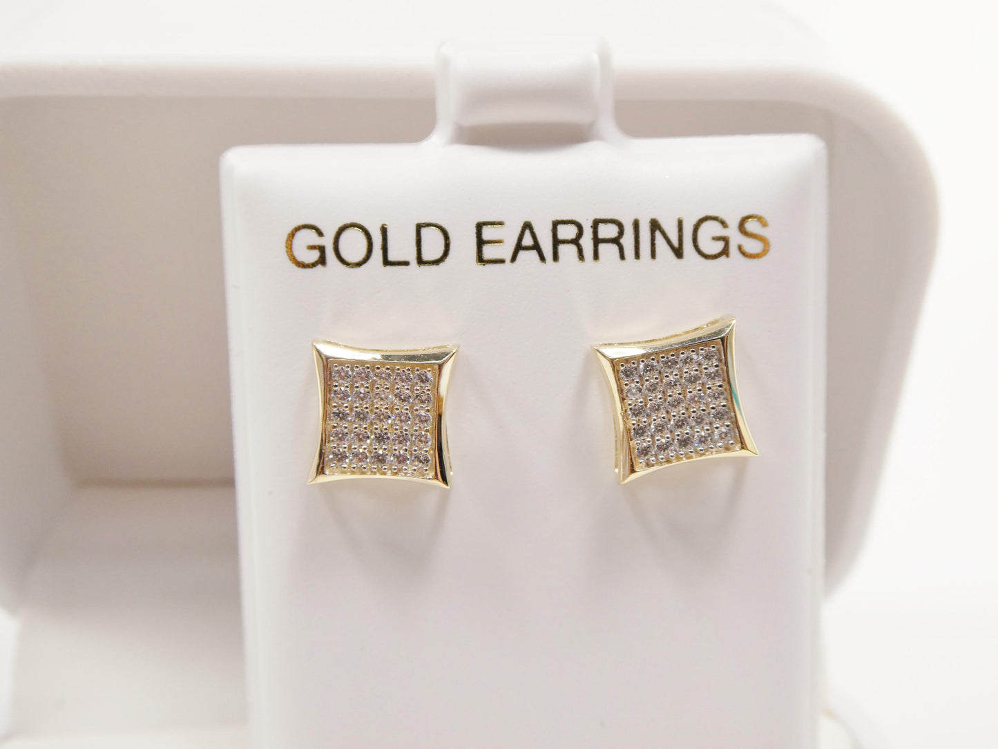 real 10k solid yellow gold square kite shape push post stud earring
