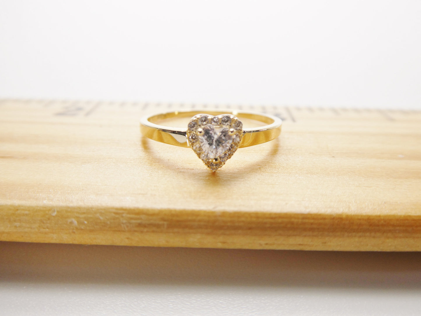 10k solid yellow gold baby children heart shaped color stone ring