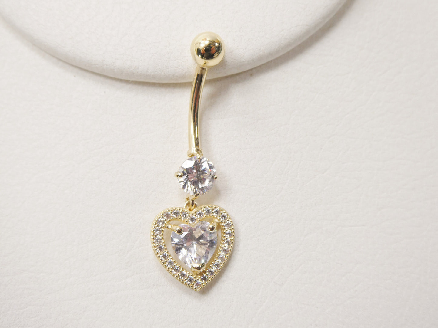 14k real solid yellow gold large heart drop belly button ring piercing