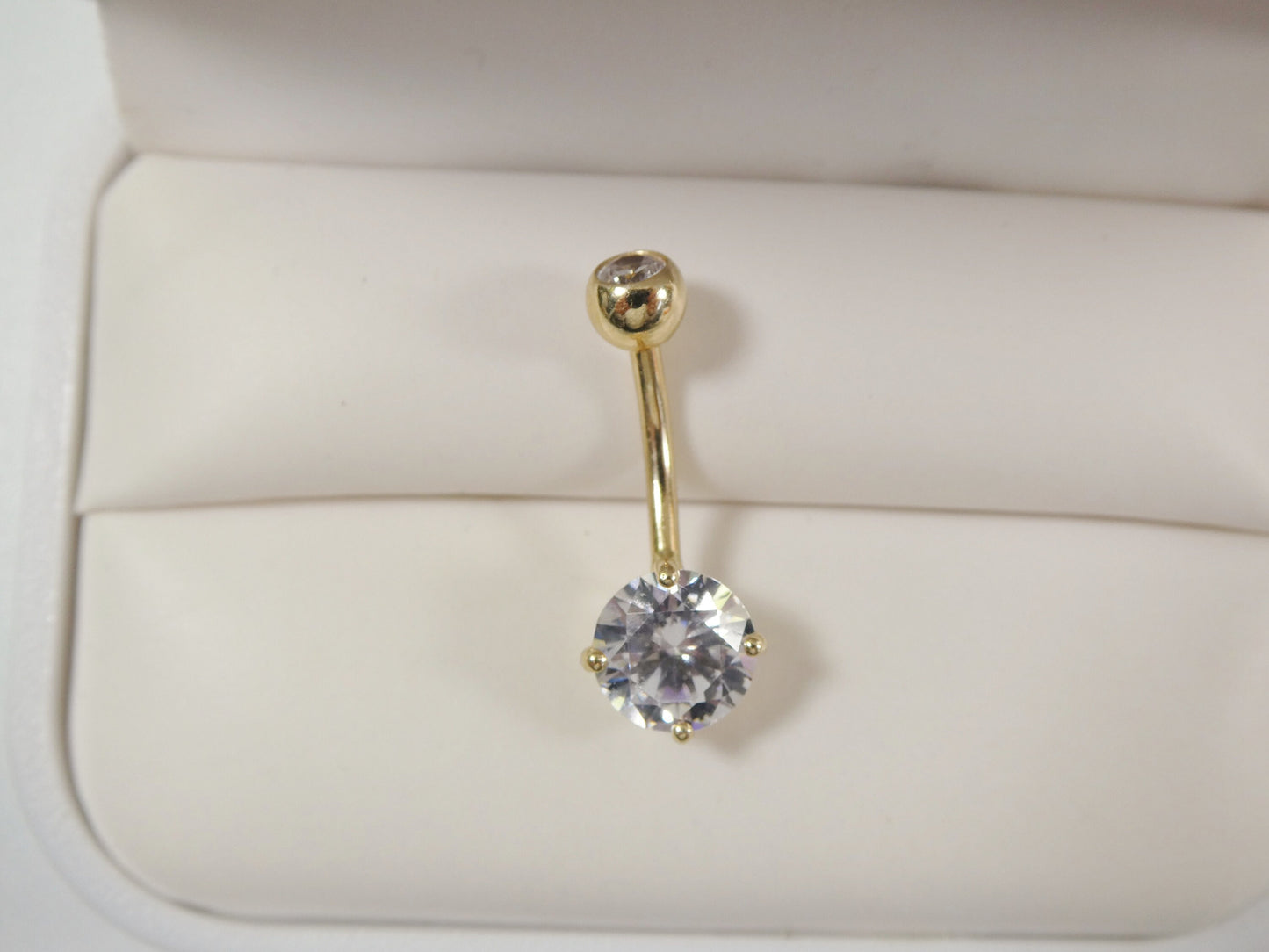 14k real solid yellow gold 8mm stone dangling belly button ring piercing