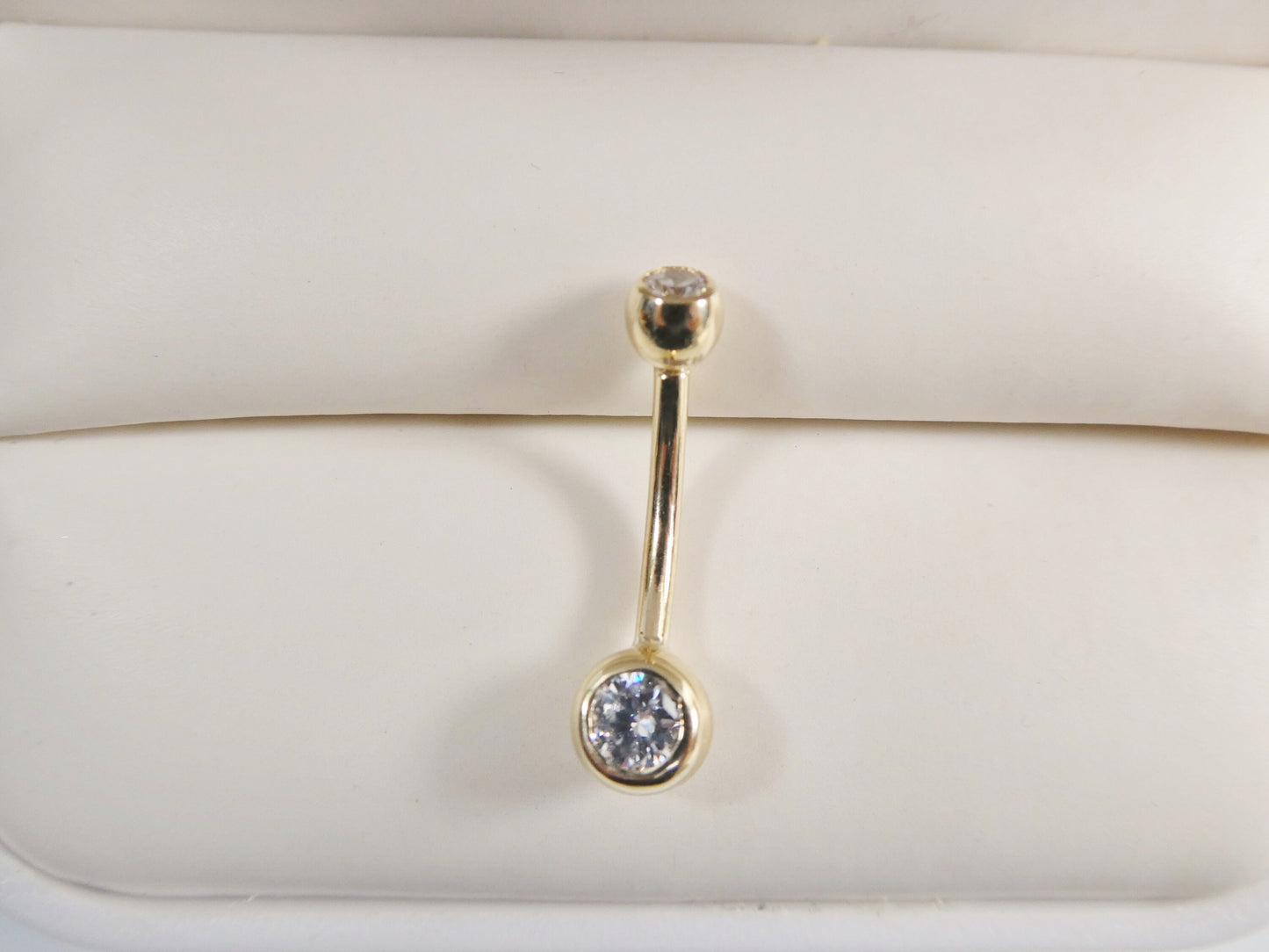 14k real solid yellow gold 5mm stone bezel setting belly button ring piercing
