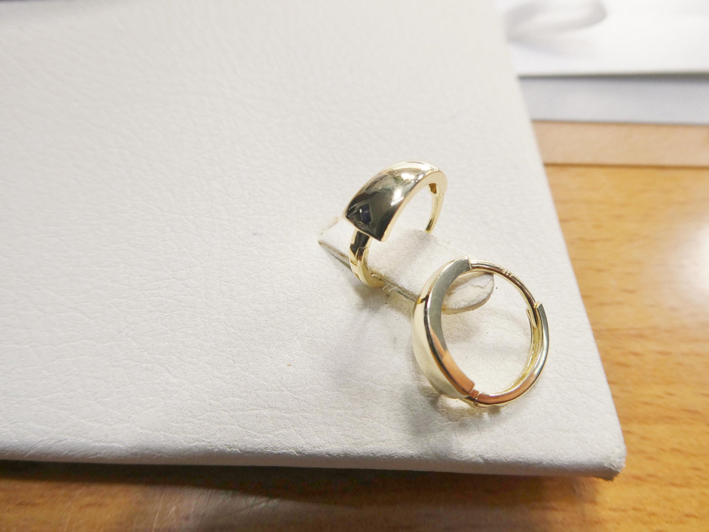 real 10k solid yellow gold designer polish hoop huggie earrings