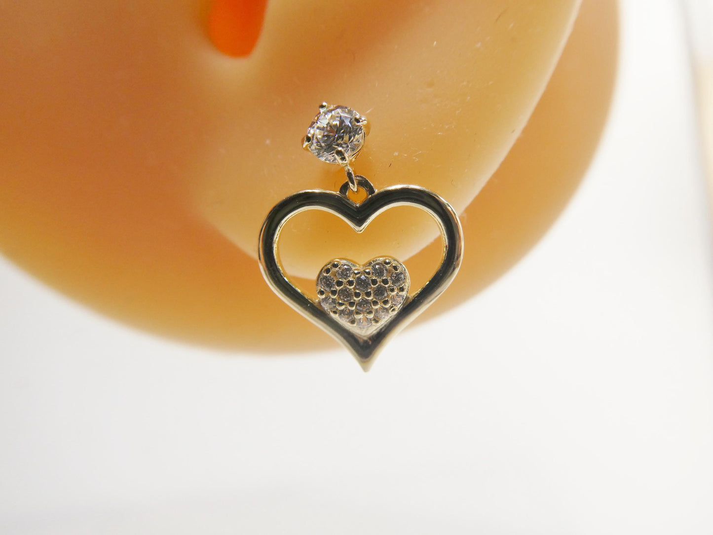 real 10k solid yellow gold double heart push post earrings