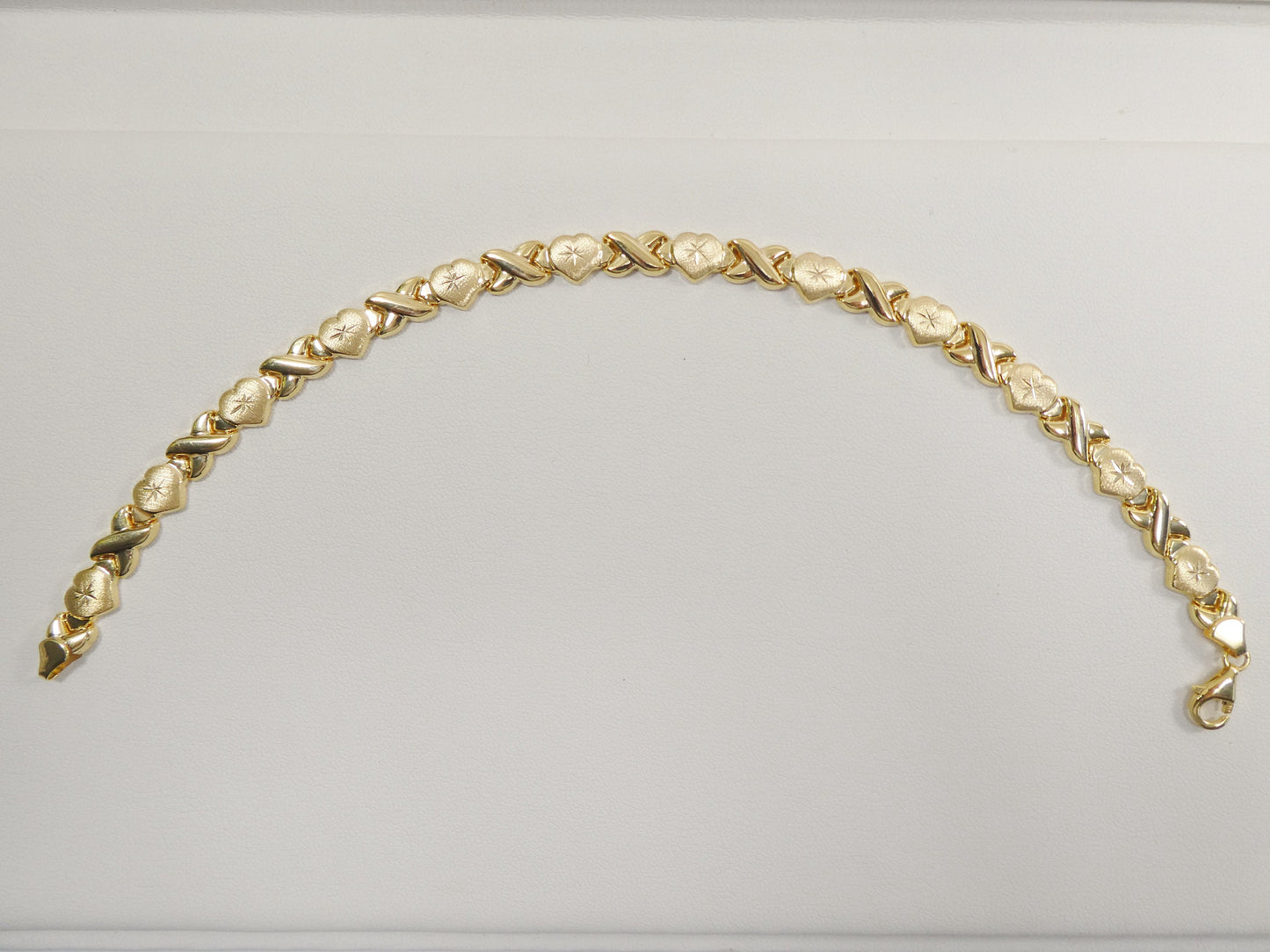 10 inch real 925 sterling silver xoxo xo x heart anklet bracelet 14K YELLOW GOLD FINISH