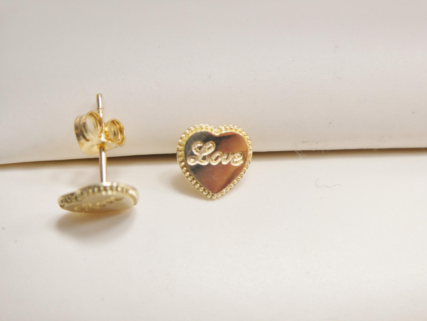 real 10k solid yellow gold heart love push post earrings