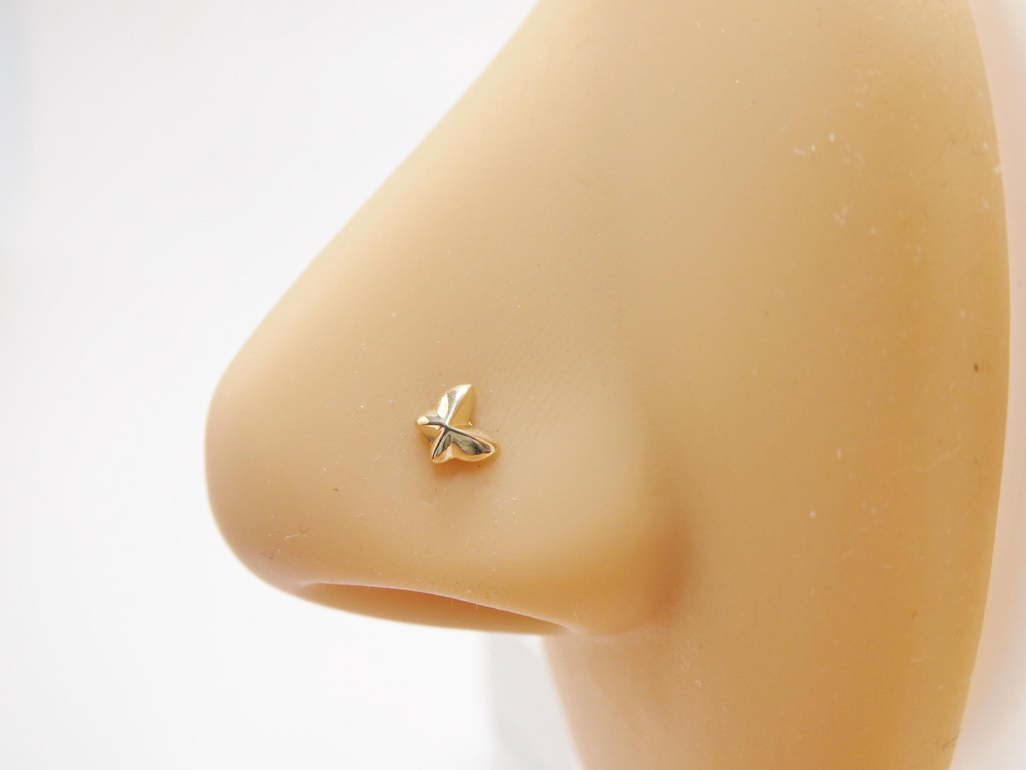 14k real solid yellow gold tiny butterfly stud nose ring