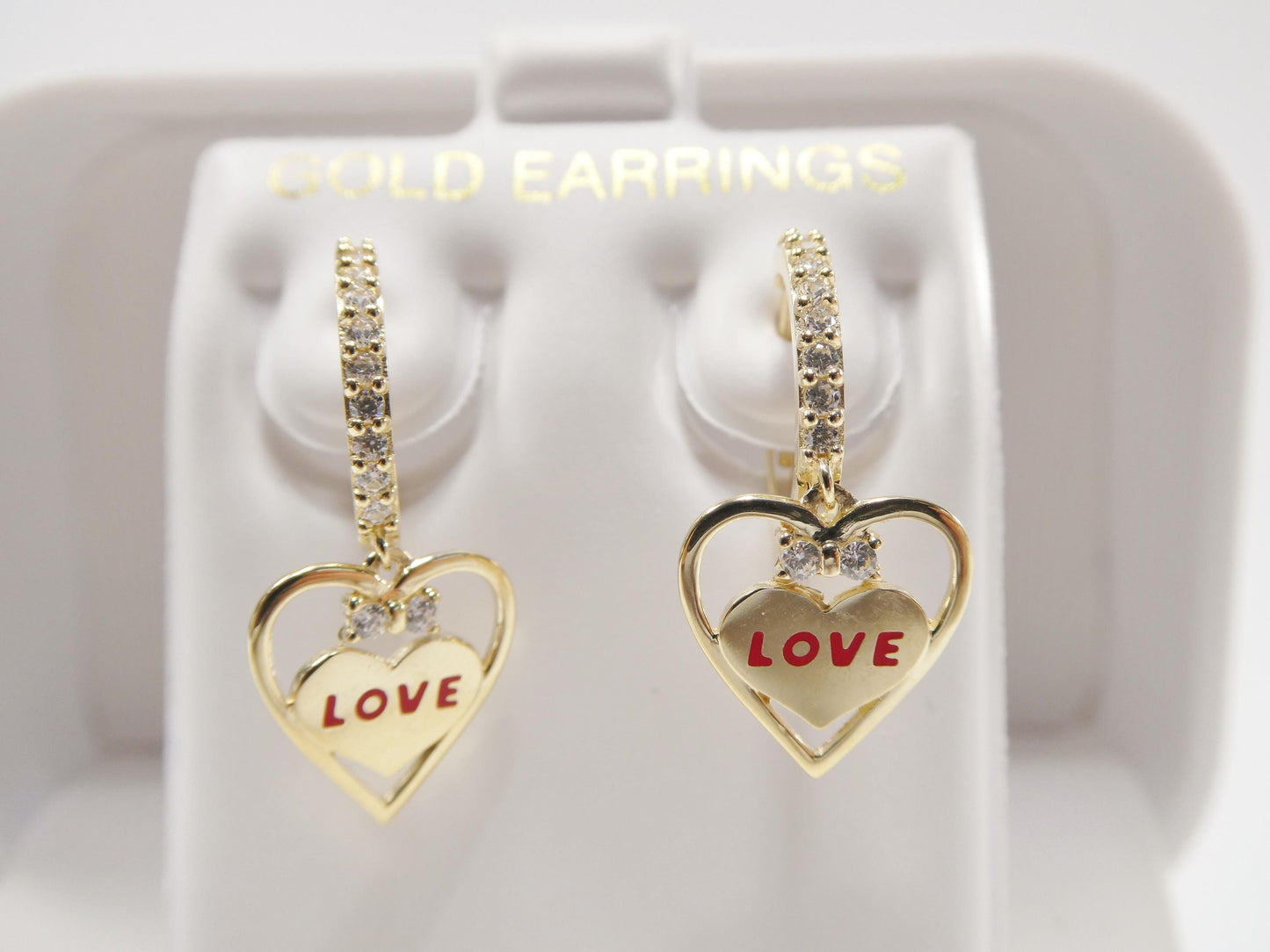real 10k solid yellow gold heart love dropping huggie earrings