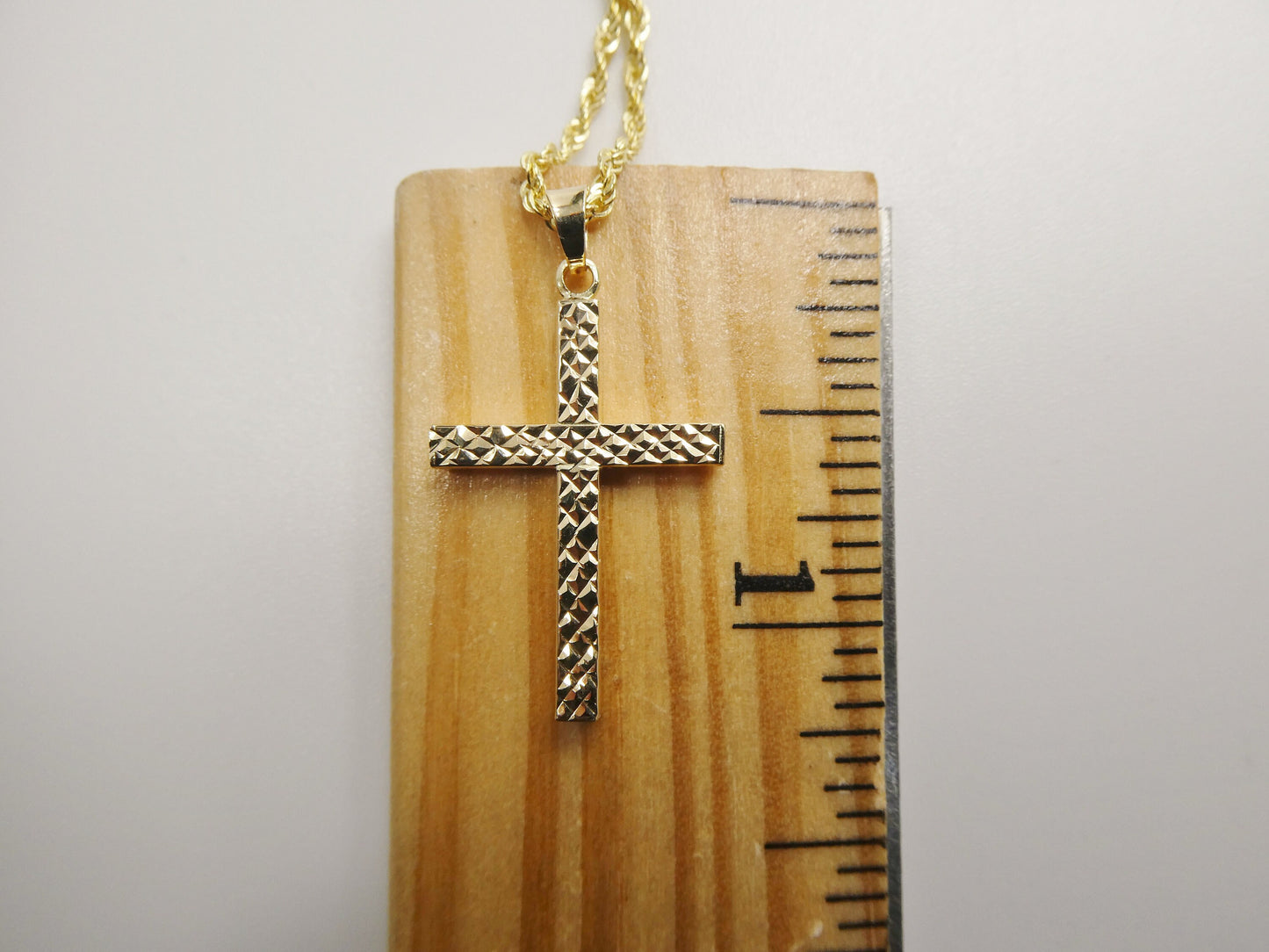 14k real solid yellow gold diamond cut cross pendent and robe necklace