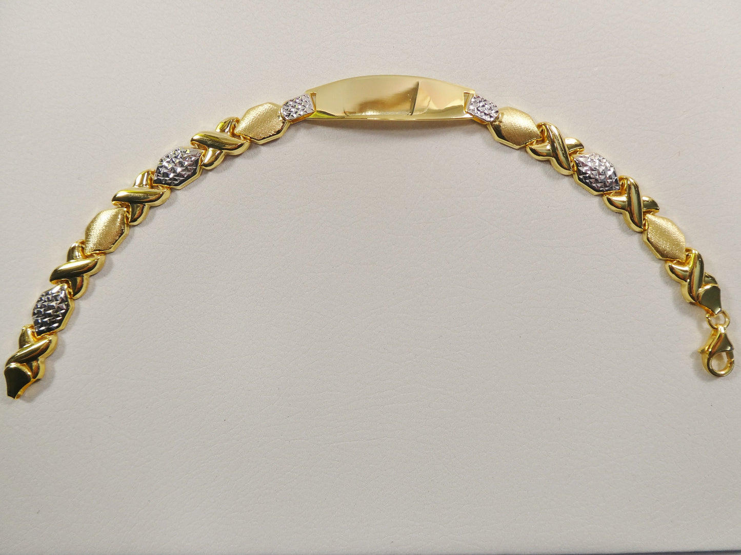 real 925 sterling silver stampato XOXO ID bracelet 14k yellow gold finish