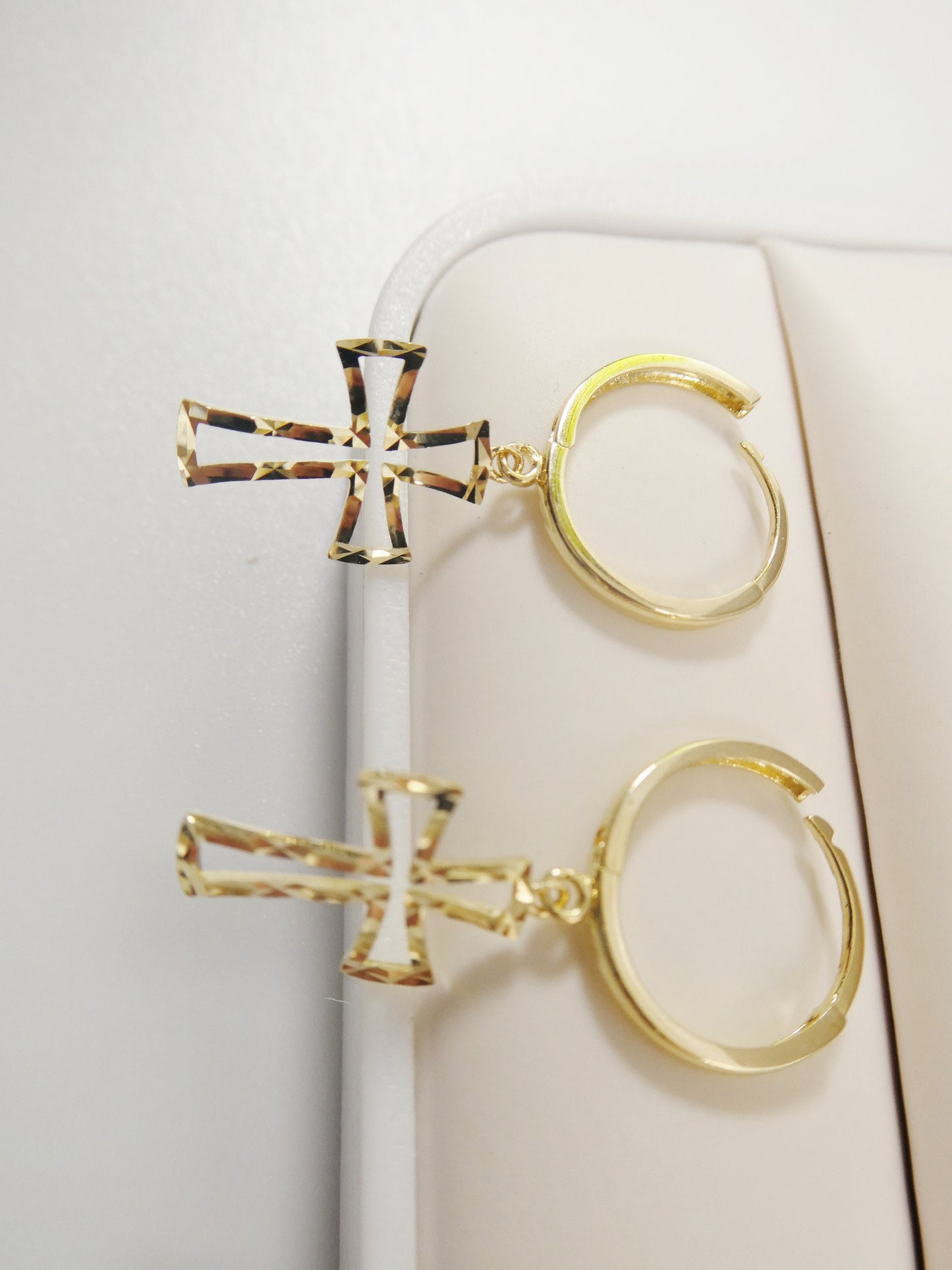 10k real yellow gold cross dangle plain huggie earring