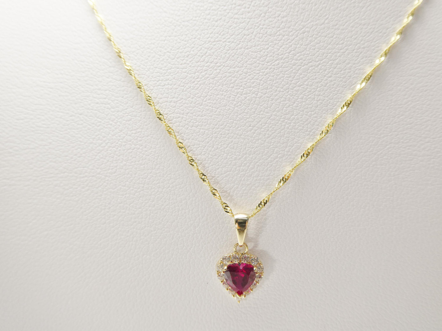 10k real solid yellow gold 16 inch necklace and color stone heart pendent set