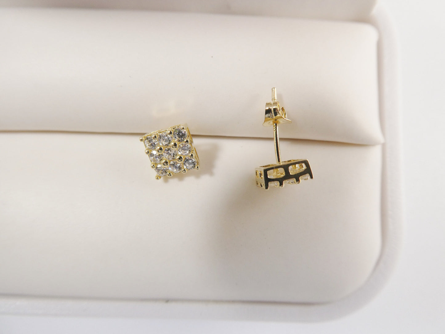 real 10k solid yellow gold square push post stud earring
